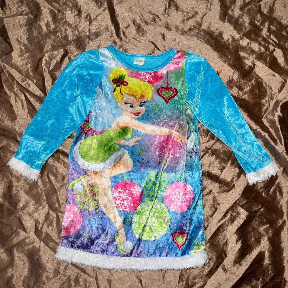 Disney Fairies girls size small 6x Tinkerbell Christmas festive Gown Pajama Nigh